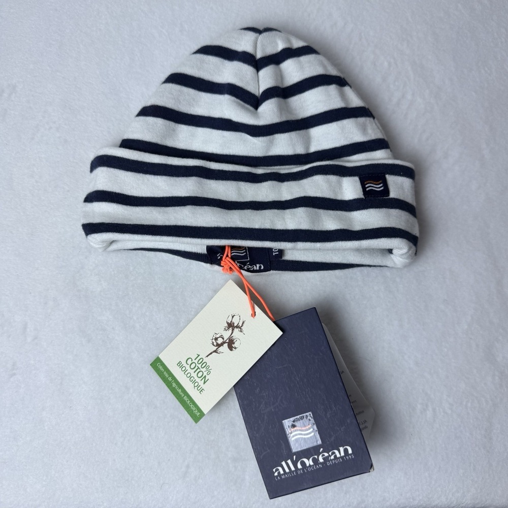 New All'ocean Bigorneau striped‎ Baby Beanie Hat Blue White Nautical Cap Cotton